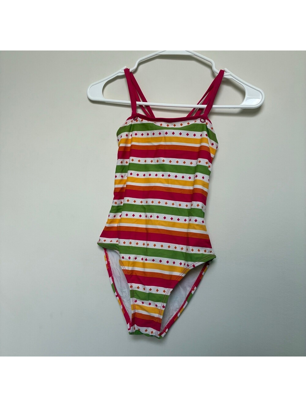 Gymboree Striped One Piece Swimsuit Pink Green Girls Fits 10/12